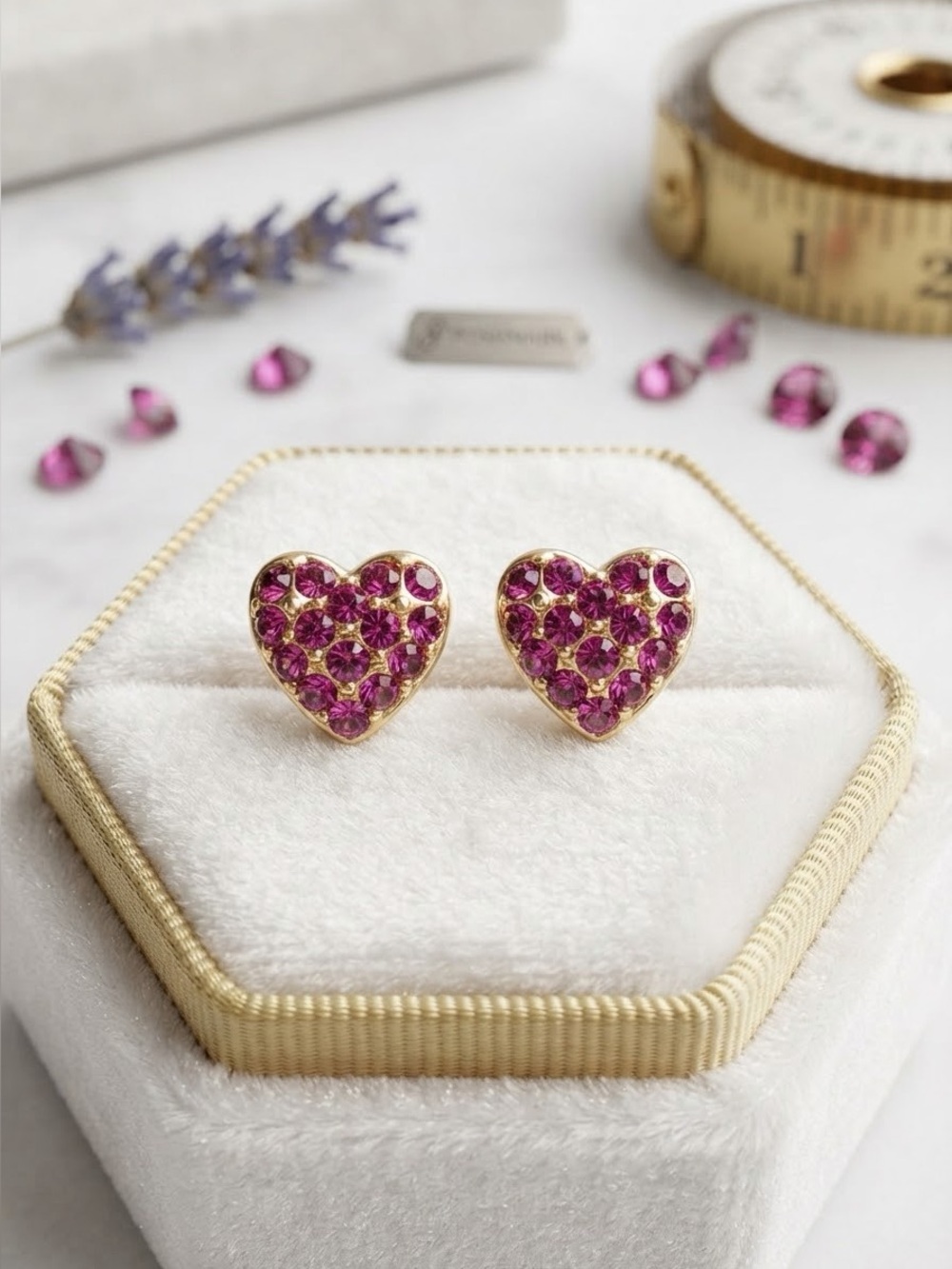 Pink Pavé Heart Stud Earrings | Sparkling Heart Gemstone Earrings